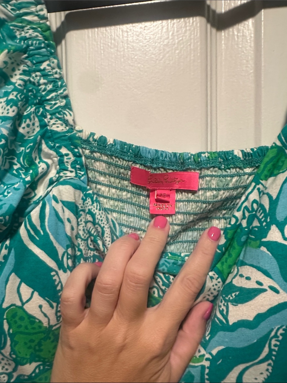 Lilly Pulitzer Green and White Floral Puff-Sleeve Mini Dress - Picture 2 of 3